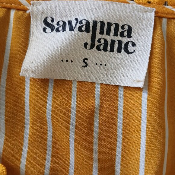 Savanna Jane Yellow & White Short Sleeve Striped Floral Blouse Women's Small - Picture 4 of 6